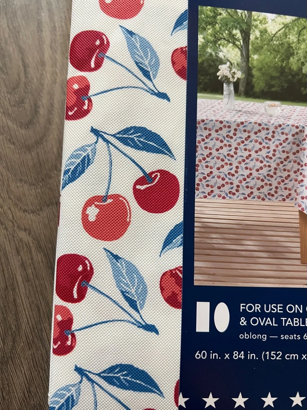Patriotic Cherry Heavy Duty Vinyl Tablecloth 60in. X 84in. New
